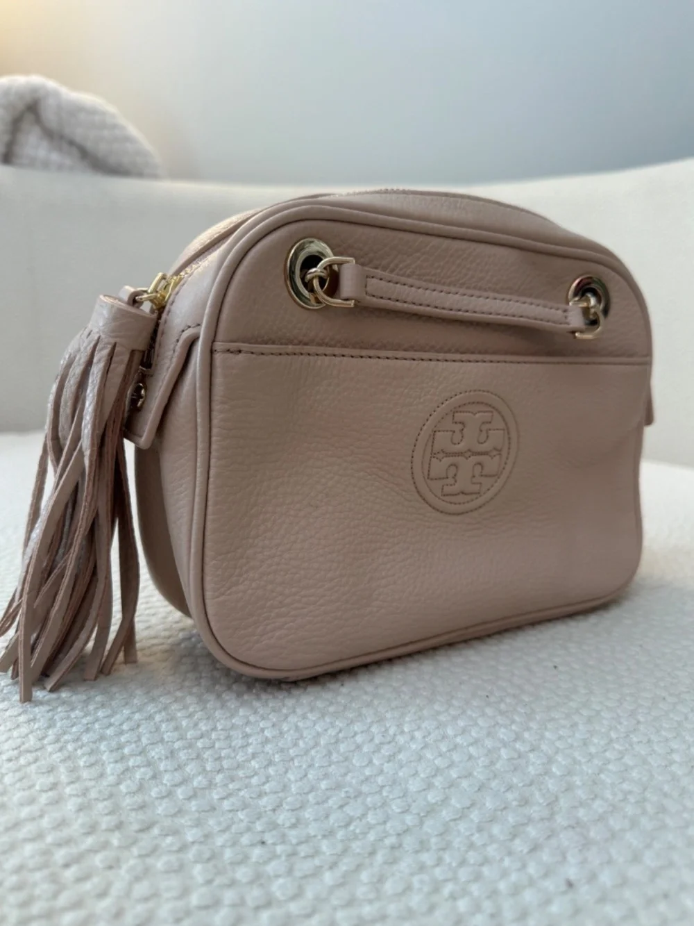 Tory Burch Bombé Chain Crossbody Bag Light Oak Blush Pink Leather